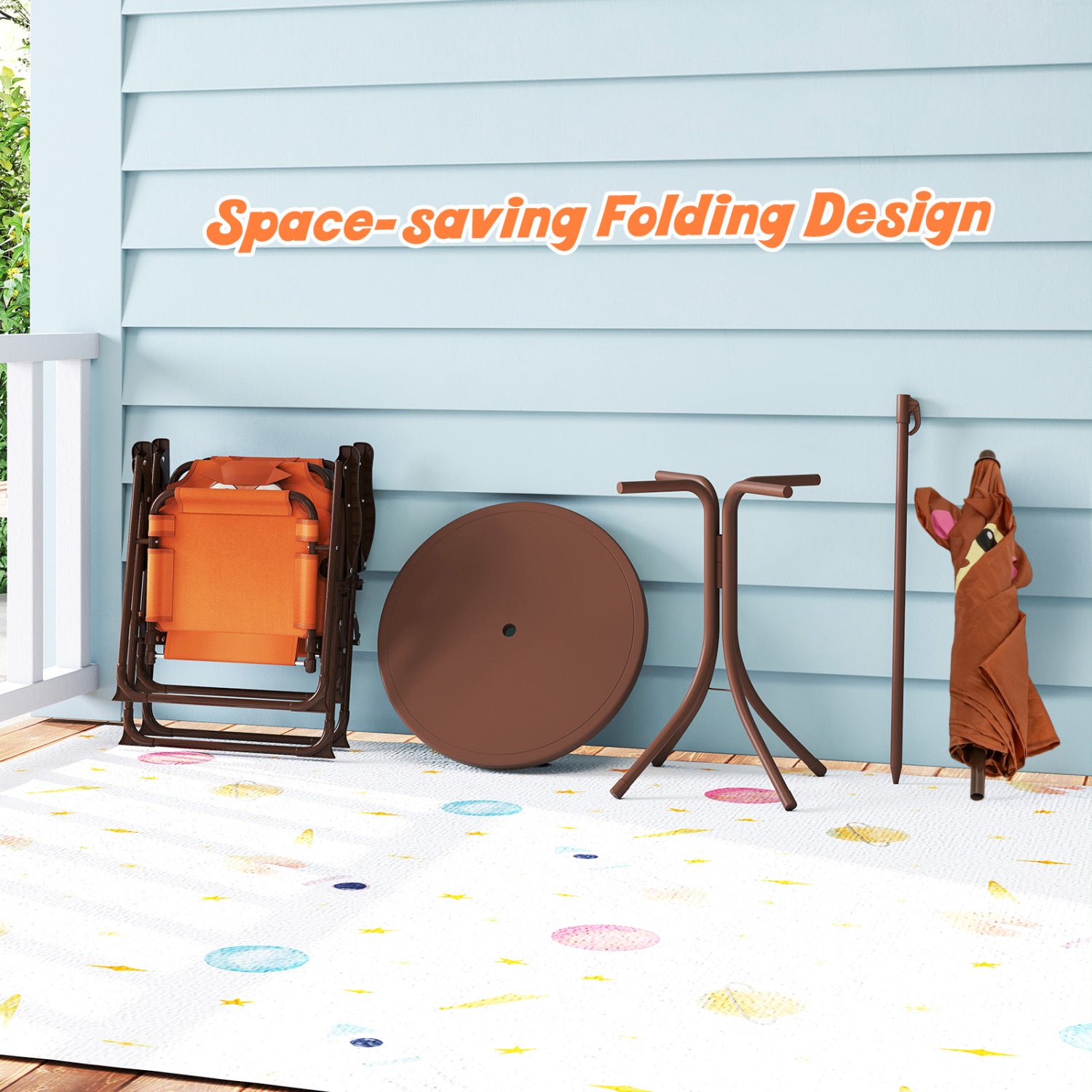Kids Picnic Set, 4 Pieces, 2 Folding Chairs, Adjustable Umbrella, Brown Kids Table & Chair Sets at Gallery Canada