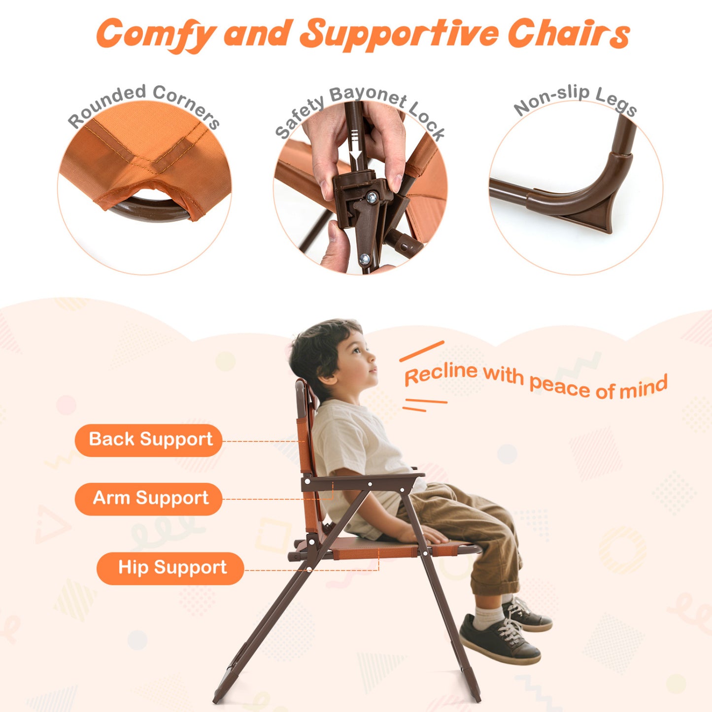 Kids Picnic Set, 4 Pieces, 2 Folding Chairs, Adjustable Umbrella, Brown Kids Table & Chair Sets at Gallery Canada