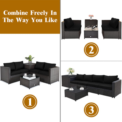4 Piece Rattan Patio Furniture Set, Loveseat With Storage Box, Black Outdoor Sectionals at Gallery Canada