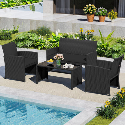 4-Piece Patio Set, Tempered Glass Tabletop, Removable Cushion, Black Patio Conversation Sets at Gallery Canada