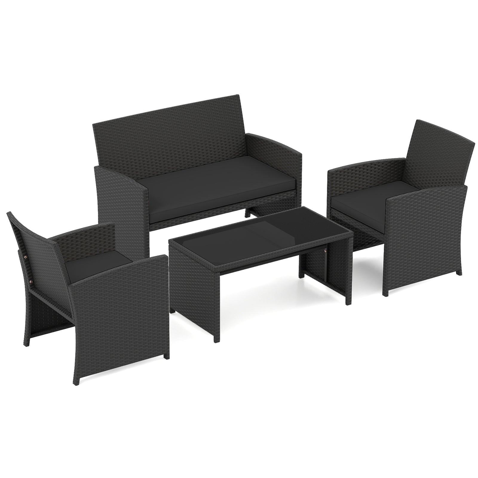 4-Piece Patio Set, Tempered Glass Tabletop, Removable Cushion, Black Patio Conversation Sets at Gallery Canada