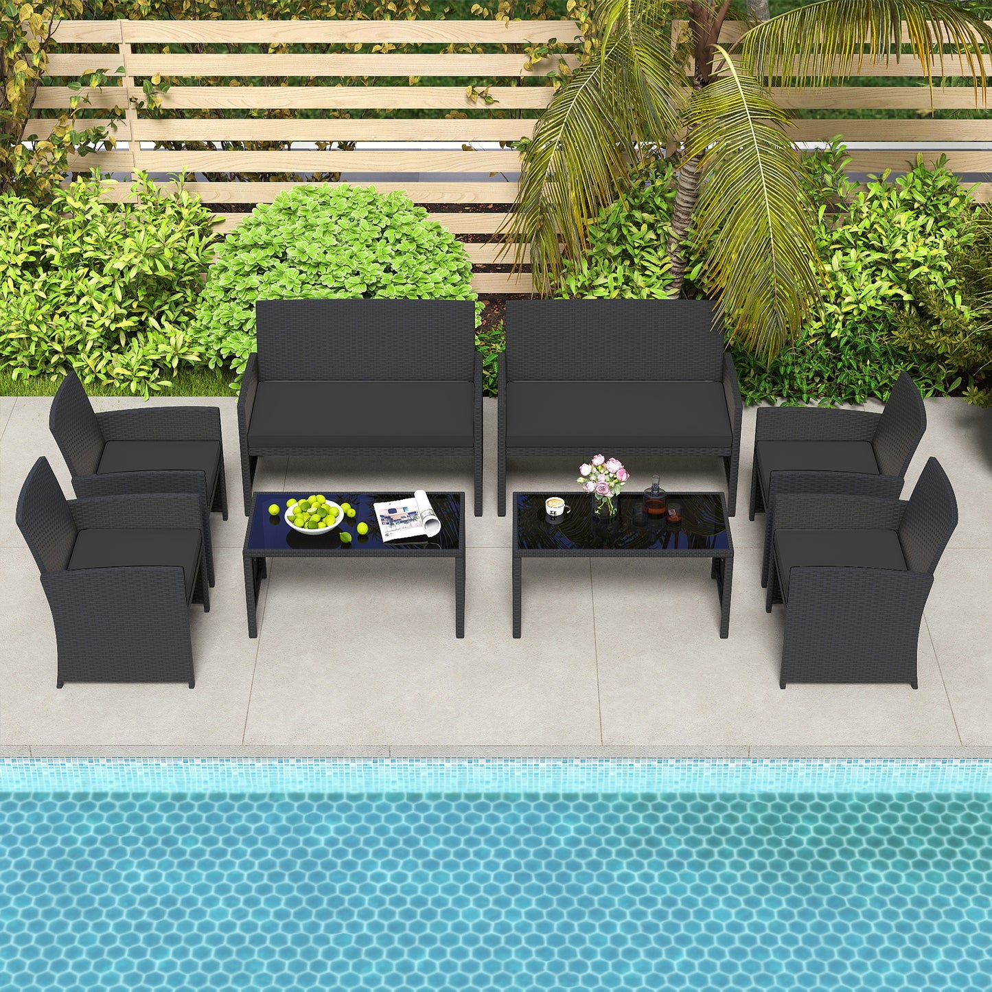 4-Piece Patio Set, Tempered Glass Tabletop, Removable Cushion, Black Patio Conversation Sets at Gallery Canada