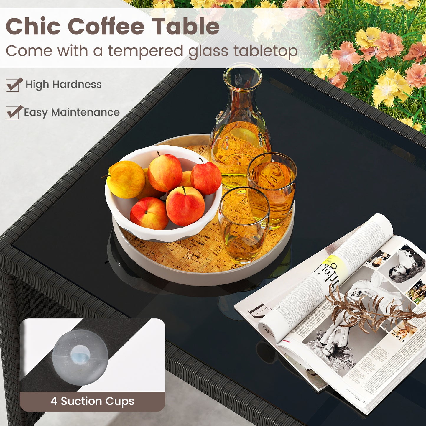 4-Piece Patio Set, Tempered Glass Tabletop, Removable Cushion, Black Patio Conversation Sets at Gallery Canada