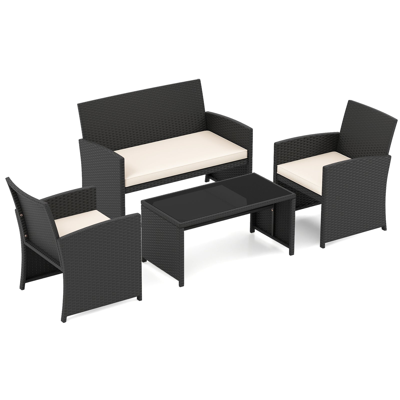 4 Piece Patio Furniture Set, Tempered Glass Tabletop, Removable Cushion, White Patio Conversation Sets at Gallery Canada