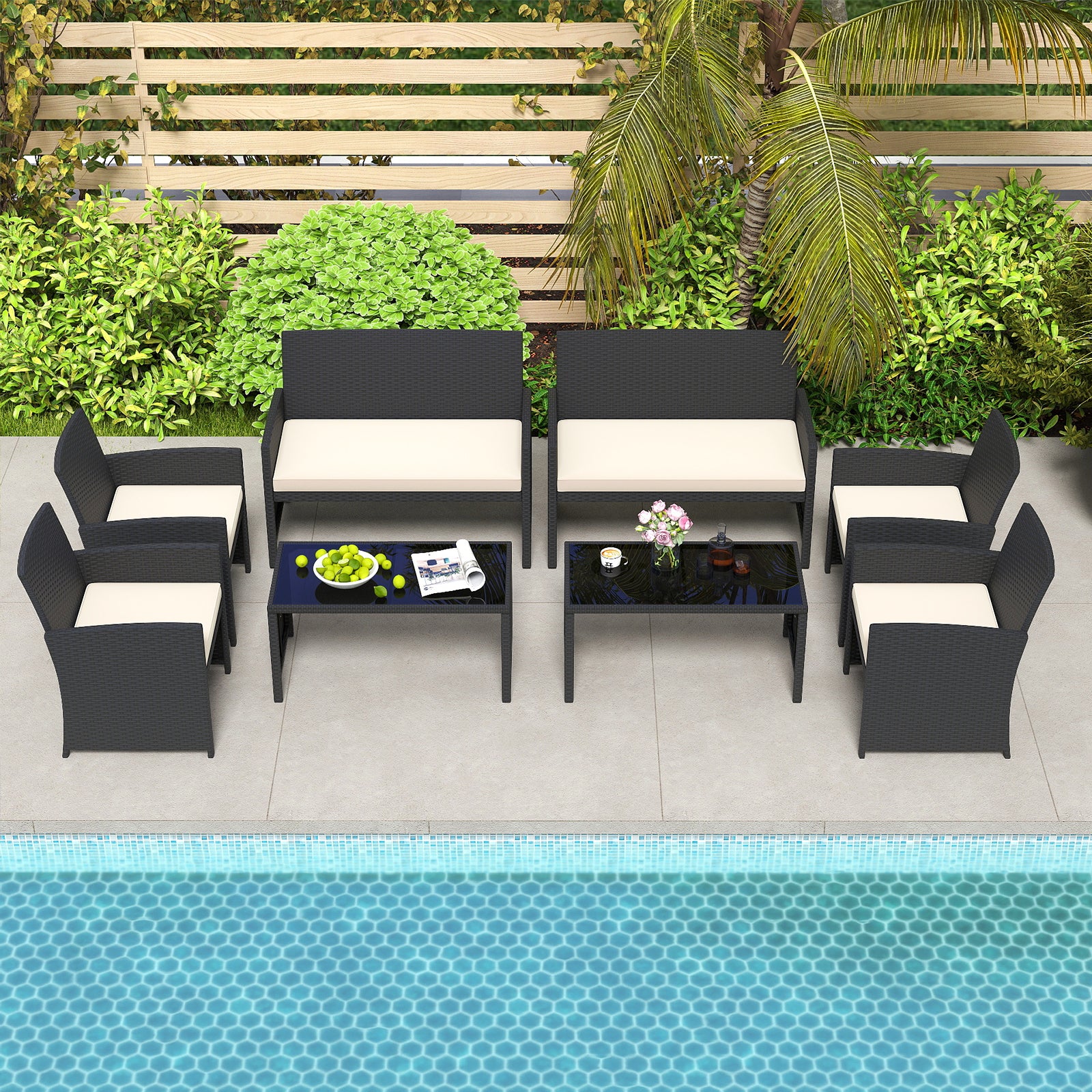 4 Piece Patio Furniture Set, Tempered Glass Tabletop, Removable Cushion, White Patio Conversation Sets at Gallery Canada