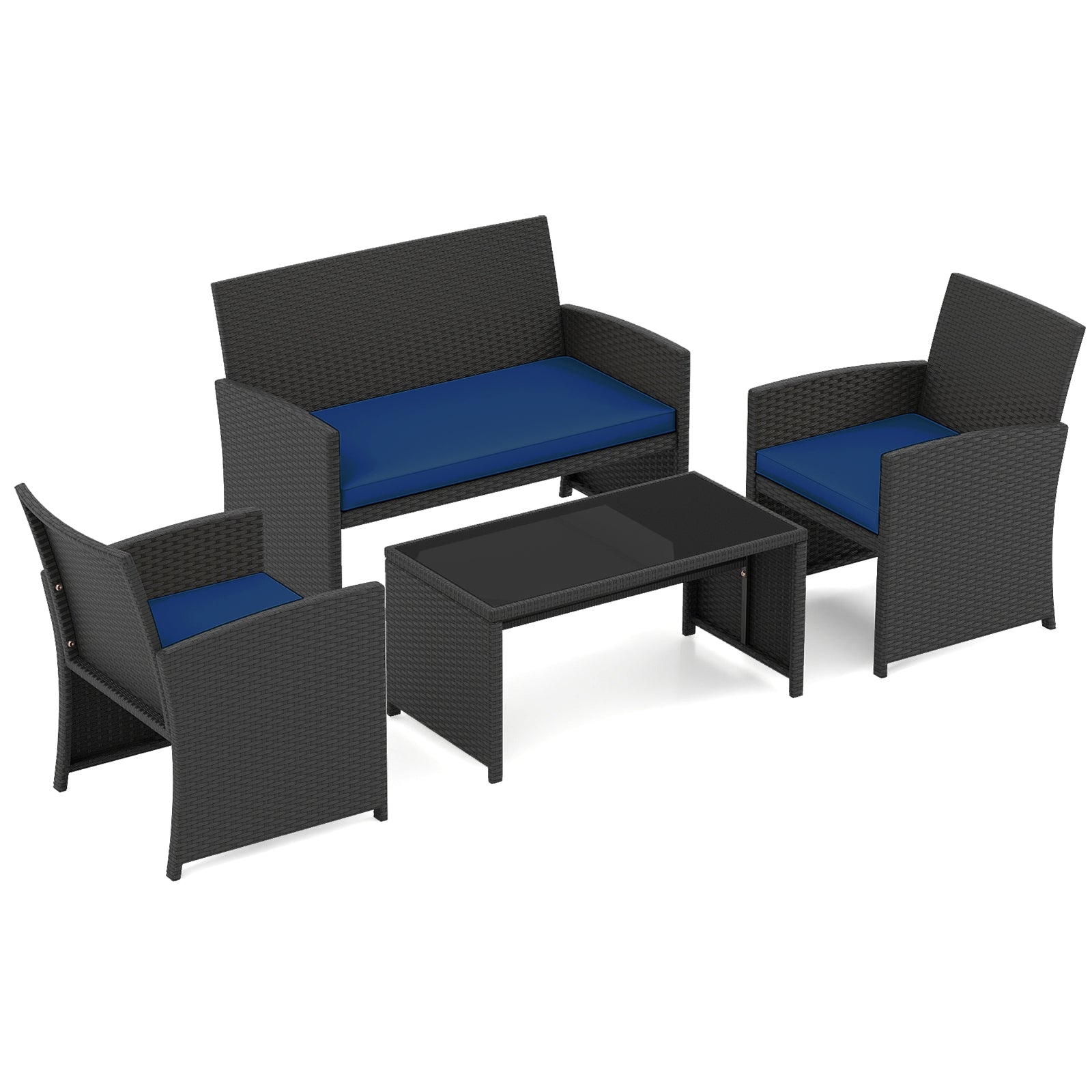 4 Piece Patio Set, Tempered Glass Tabletop, Removable Cushion, Navy Patio Conversation Sets at Gallery Canada
