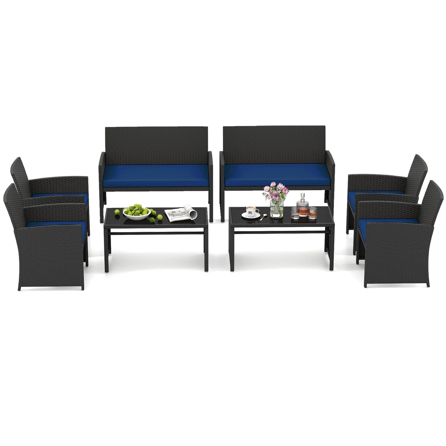 4 Piece Patio Set, Tempered Glass Tabletop, Removable Cushion, Navy Patio Conversation Sets at Gallery Canada