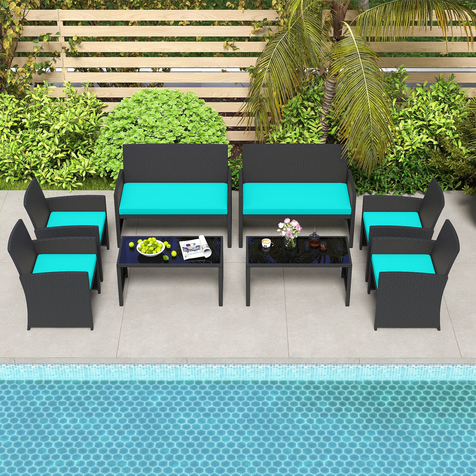 4 Piece Patio Set, Tempered Glass Tabletop, Removable Cushion, Turquoise Patio Conversation Sets at Gallery Canada