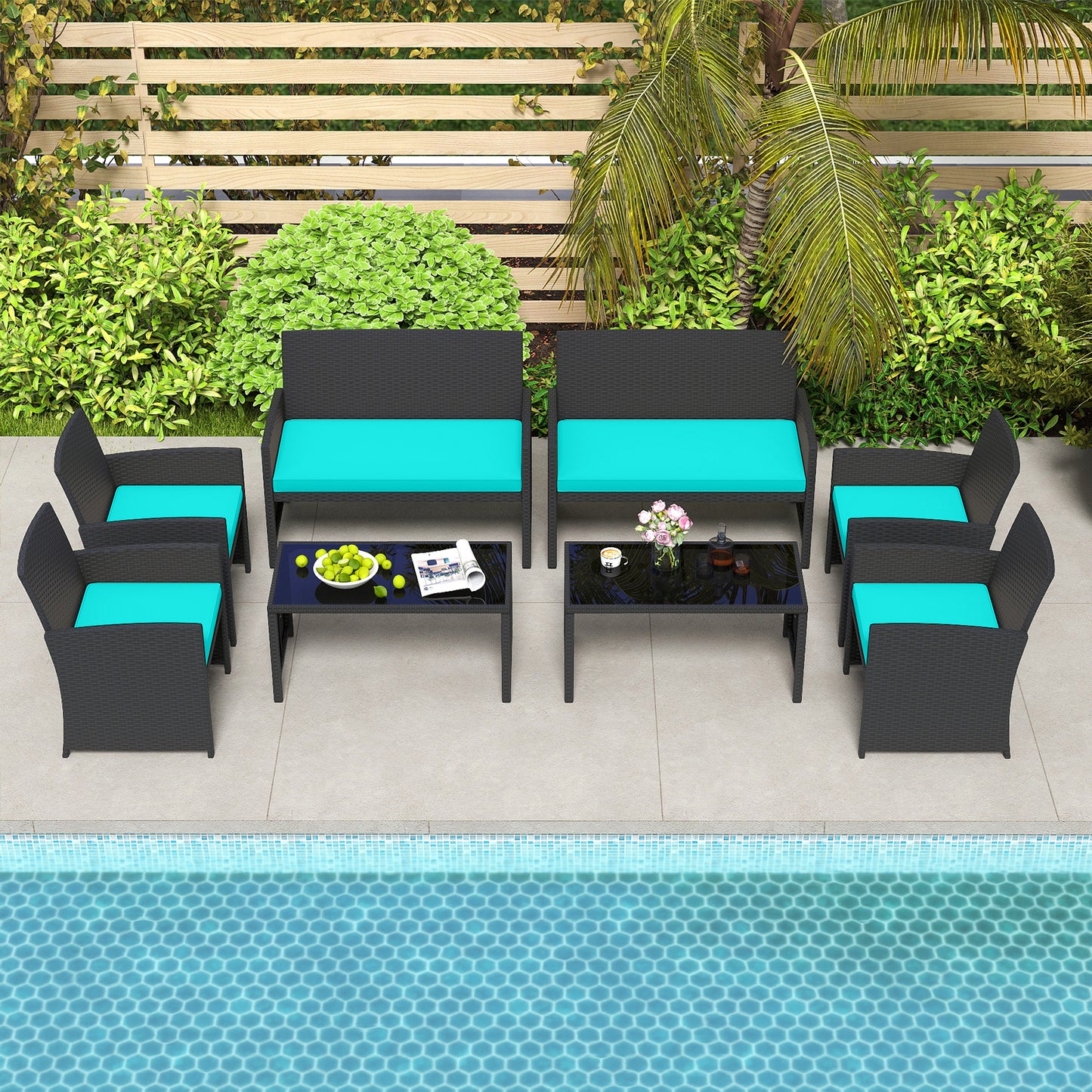 4 Piece Patio Set, Tempered Glass Tabletop, Removable Cushion, Turquoise Patio Conversation Sets at Gallery Canada