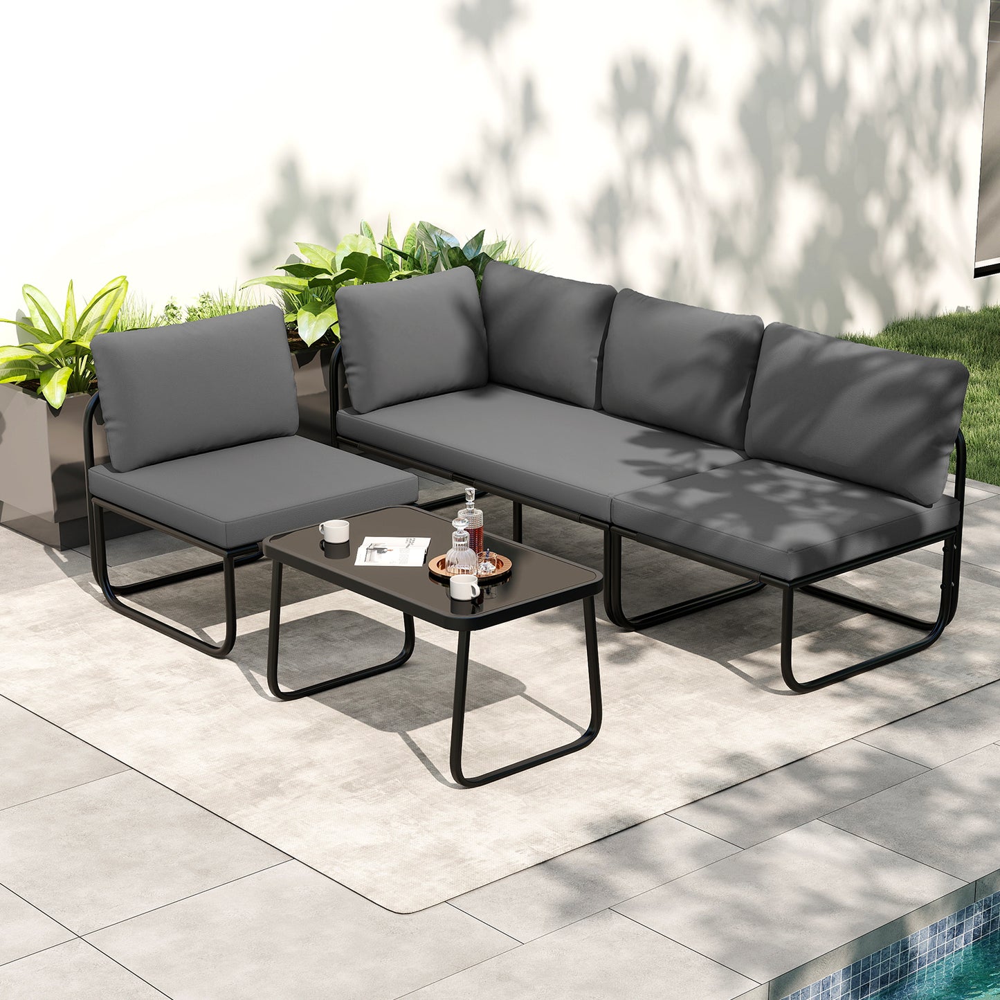 4 Pieces Patio Furniture Set with Cushions and Coffee Table, Gray Patio Conversation Sets at Gallery Canada