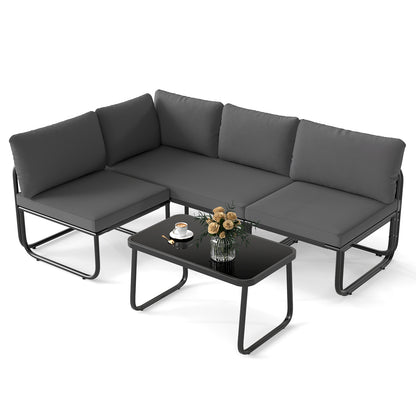 4 Pieces Patio Furniture Set with Cushions and Coffee Table, Gray Patio Conversation Sets Gray at Gallery Canada