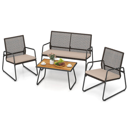 4 Pieces Patio Furniture Set with Acacia Wood Coffee Table and Zippered Cushions-Mix Brown, Brown Patio Furniture Sets at Gallery Canada