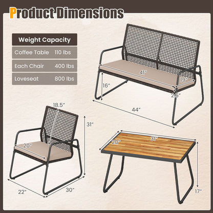 4 Pieces Patio Furniture Set with Acacia Wood Coffee Table and Zippered Cushions-Mix Brown, Brown Patio Furniture Sets at Gallery Canada