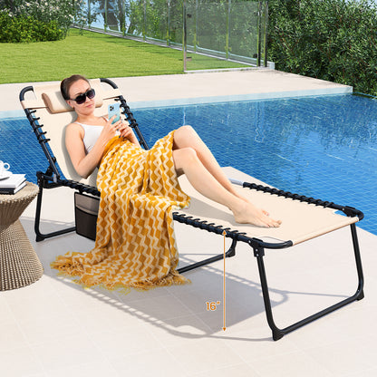 4 Position Folding Chaise, Adjustable Backrest, Footrest, Beige Outdoor Chaise Lounges at Gallery Canada