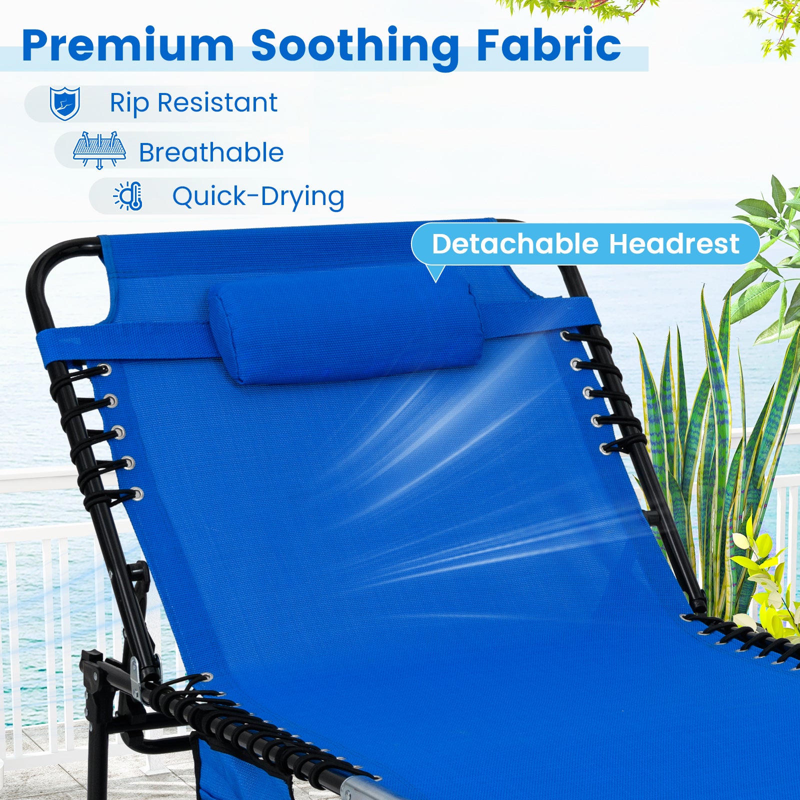 4 Position Folding Chaise, Adjustable Backrest, Footrest, Navy Outdoor Chaise Lounges at Gallery Canada