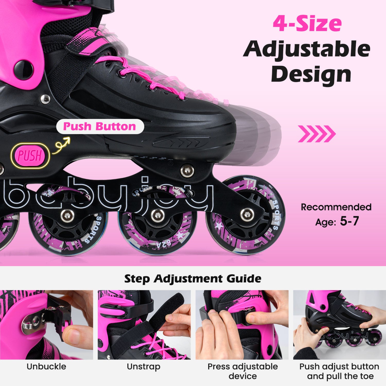 Adjustable Light-Up Inline Skates, Ages 5-7, Pink Toy Sports at Gallery Canada