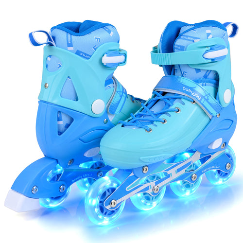 Light-Up Kids Inline Skates, 4-Size Adjustable, Ages 7-9, Blue