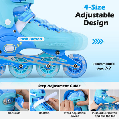 Light-Up Kids Inline Skates, 4-Size Adjustable, Ages 7-9, Blue Toy Sports at Gallery Canada