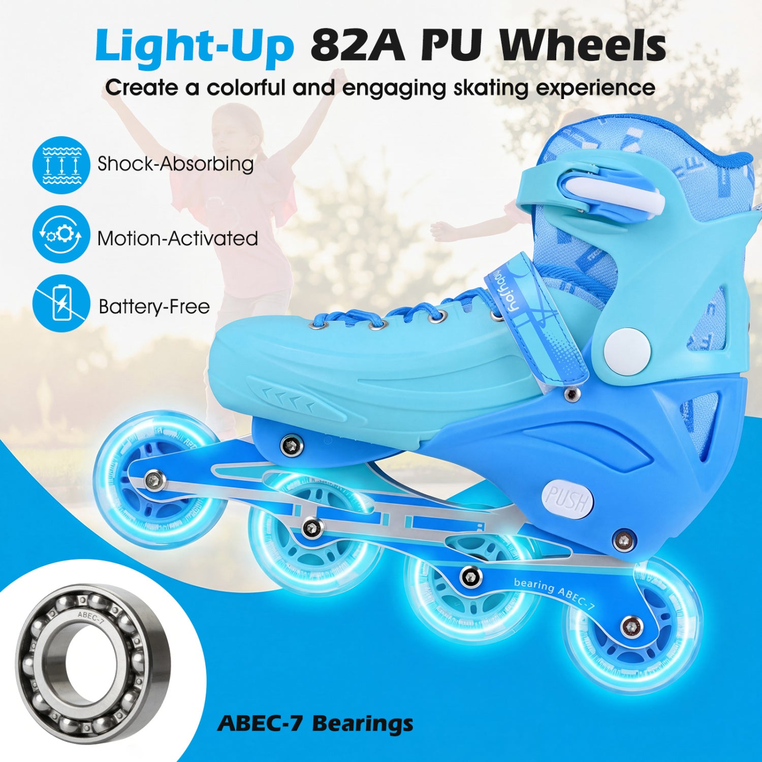 Light-Up Kids Inline Skates, 4-Size Adjustable, Ages 7-9, Blue Toy Sports at Gallery Canada