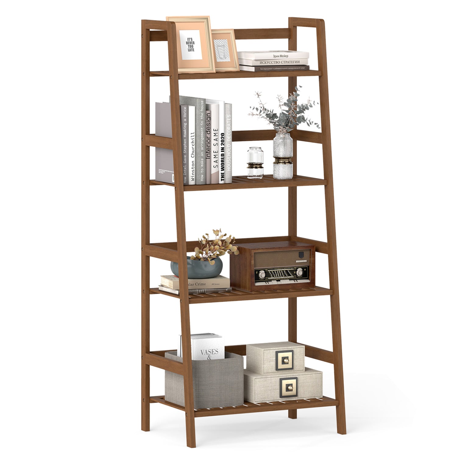 4-Tier Bamboo Plant Rack With Guardrails, Walnut Plant Stands Walnut at Gallery Canada