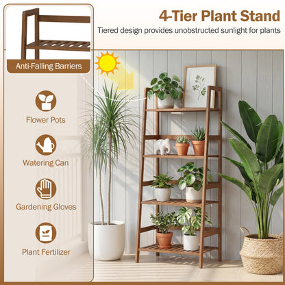 4-Tier Bamboo Plant Rack With Guardrails, Walnut Plant Stands at Gallery Canada