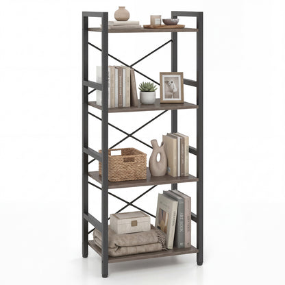 4-Tier Narrow Bookshelf with Metal Frame, Oak Bookcases at Gallery Canada