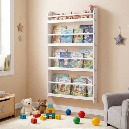4-Tier Bookshelf Organizer for Toys and Books with Basswood Crossbar, White Bookcases at Gallery Canada