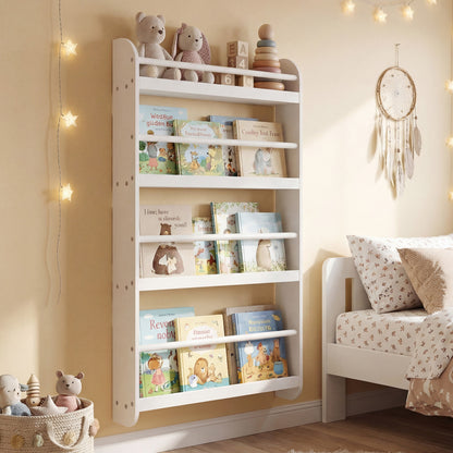 4-Tier Bookshelf Organizer for Toys and Books with Basswood Crossbar, White Bookcases at Gallery Canada