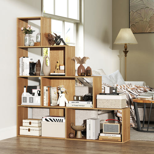 4-Tier Bookshelf Stair Bookcase, 6 Cube Display Rack, Natural