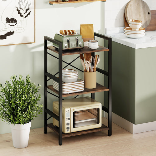 4-Tier Bookshelf, Metal Frame, Wooden Racks, Rustic Brown
