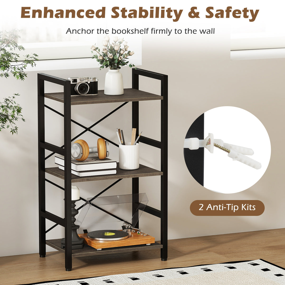 4-Tier Bookshelf, Metal Frame, Wooden Racks, For Study, Oak Bookcases at Gallery Canada