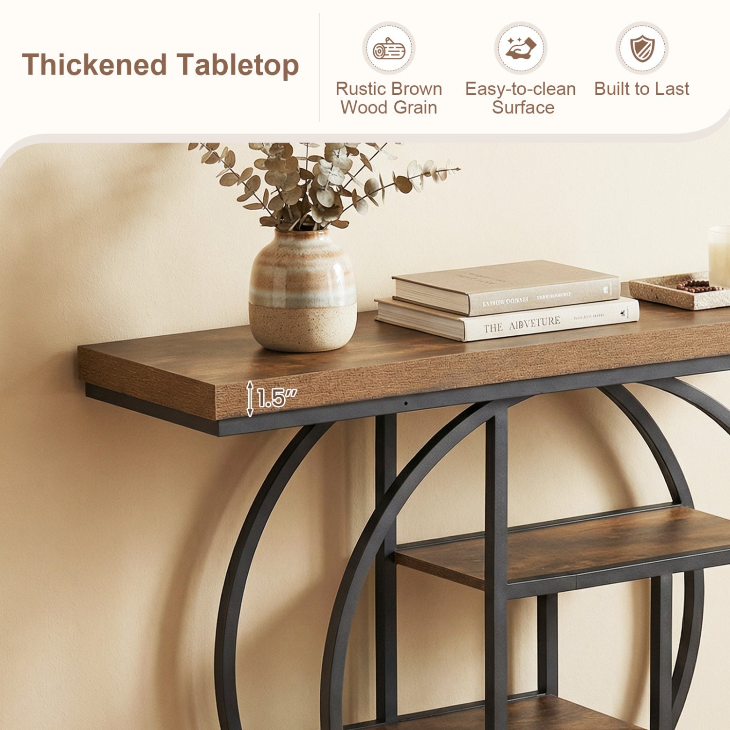 4-Tier Console Table, 41 Inches, Storage Shelves, Brown Console Tables at Gallery Canada