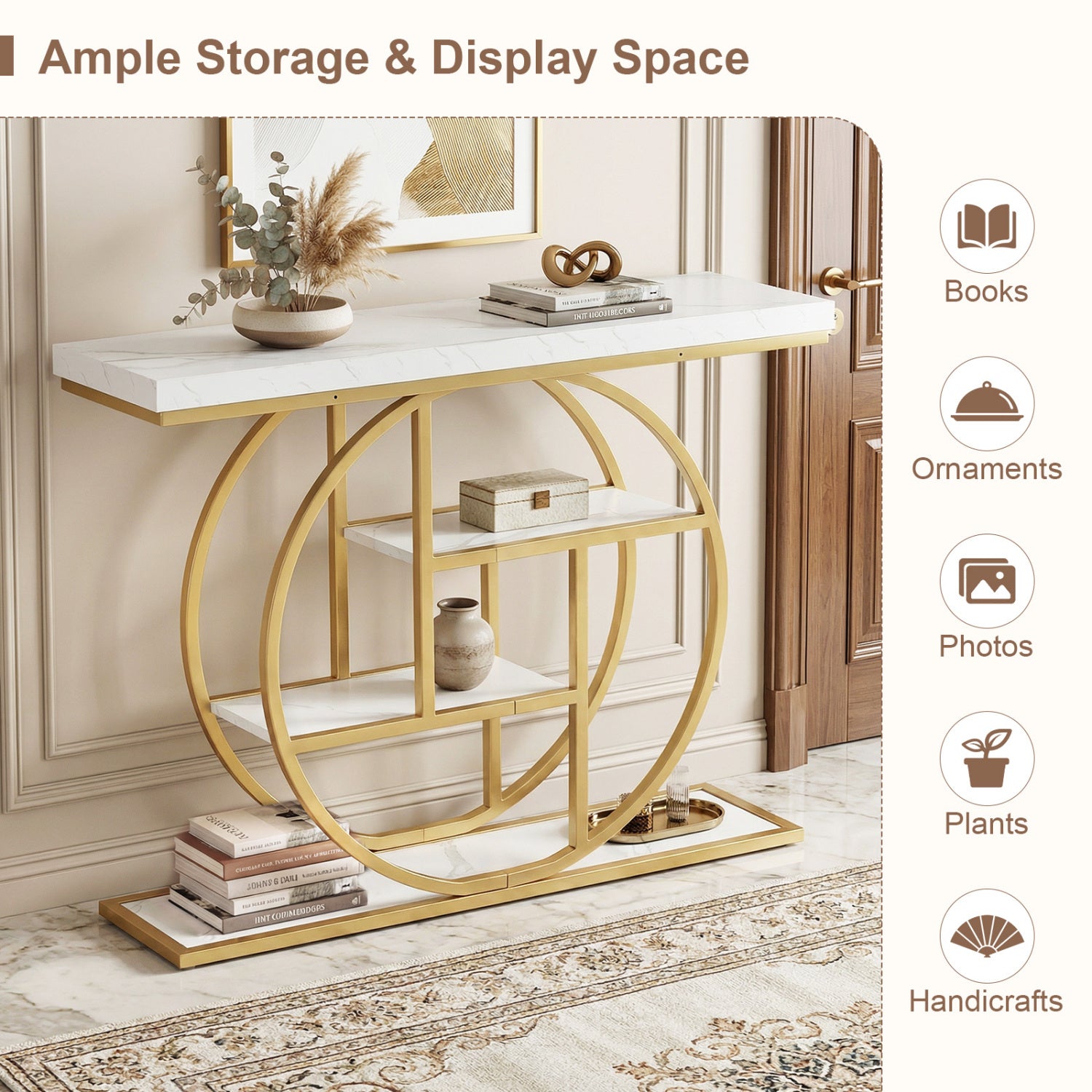 4-Tier Console Table, 41 Inches, Storage Shelves, White Console Tables at Gallery Canada