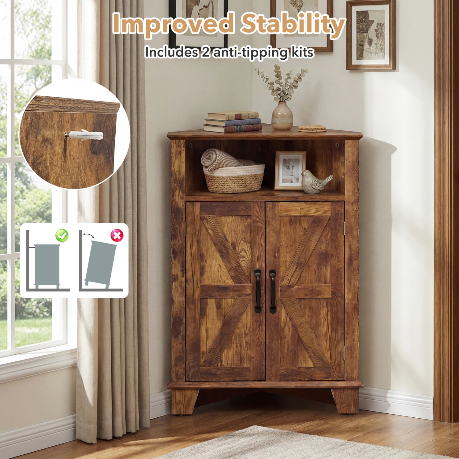 4-Tier Corner Cabinet, Rustic Brown Cabinets & Chests at Gallery Canada