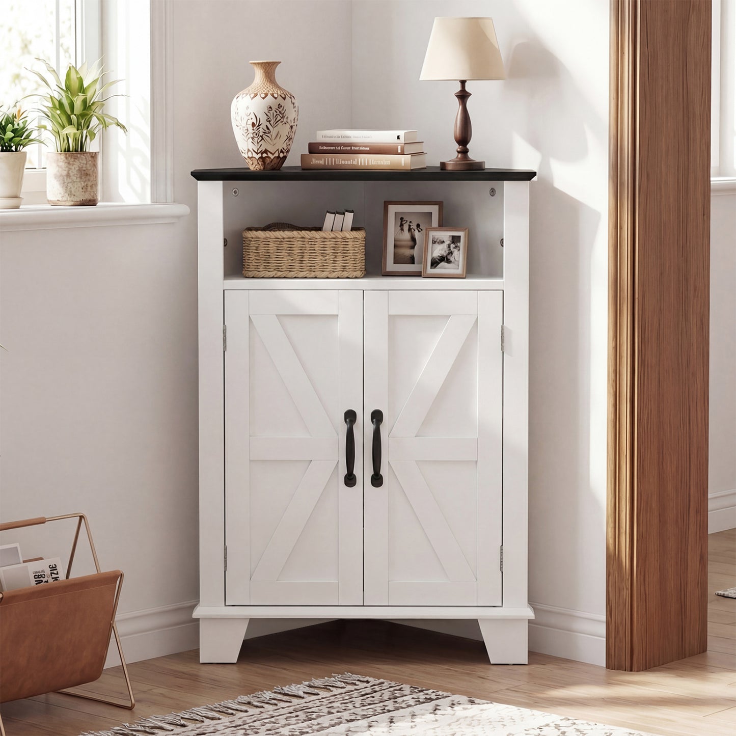 4-Tier Corner Storage Cabinet, Open Shelf, White Cabinets & Chests at Gallery Canada