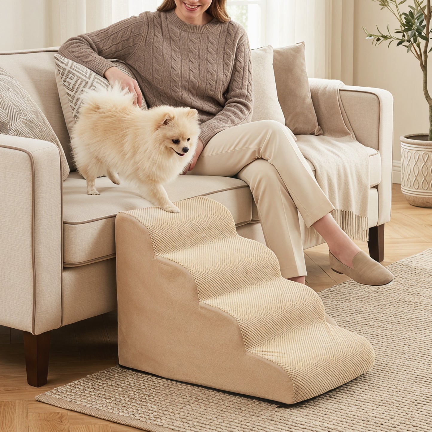 4-Tier Foam Dog Steps With Washable Cover, Beige Dog Supplies at Gallery Canada