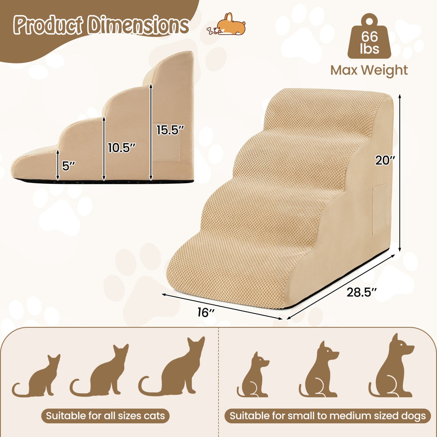 4-Tier Foam Dog Steps With Washable Cover, Beige Dog Supplies at Gallery Canada