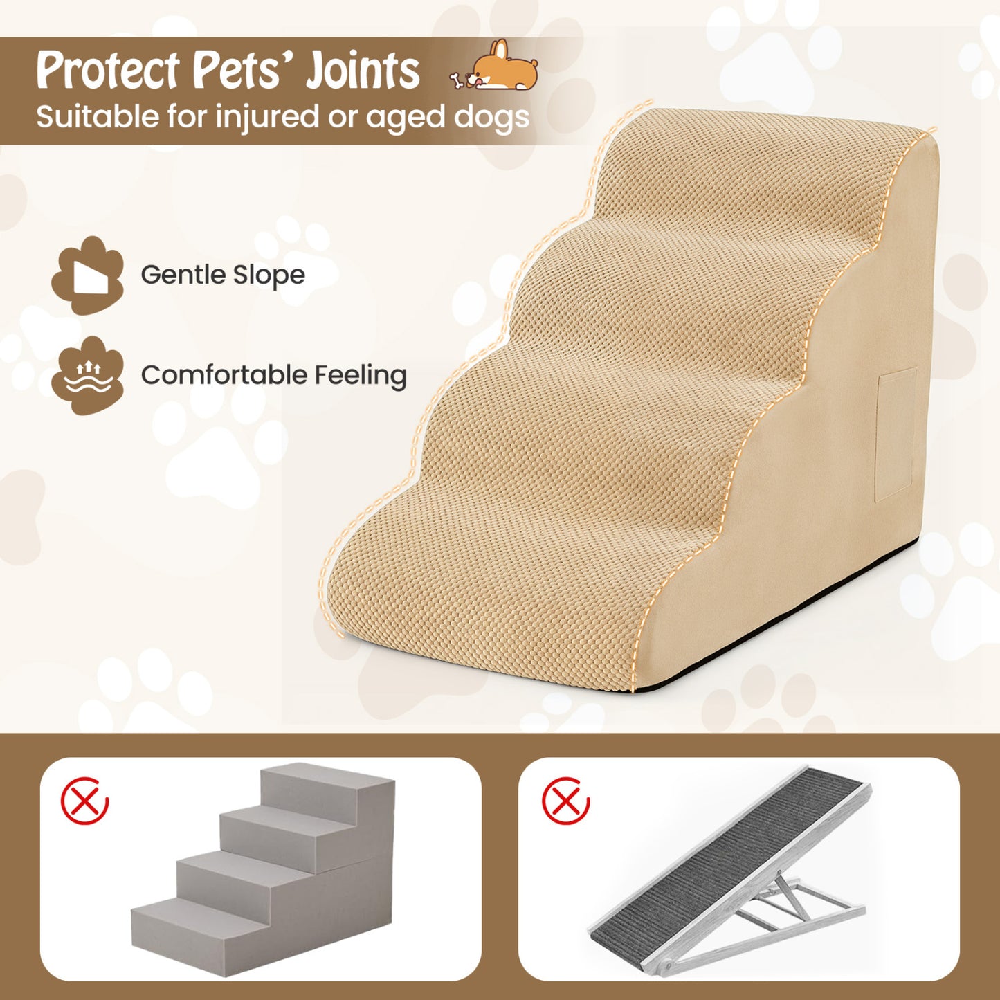 4-Tier Foam Dog Steps With Washable Cover, Beige Dog Supplies at Gallery Canada
