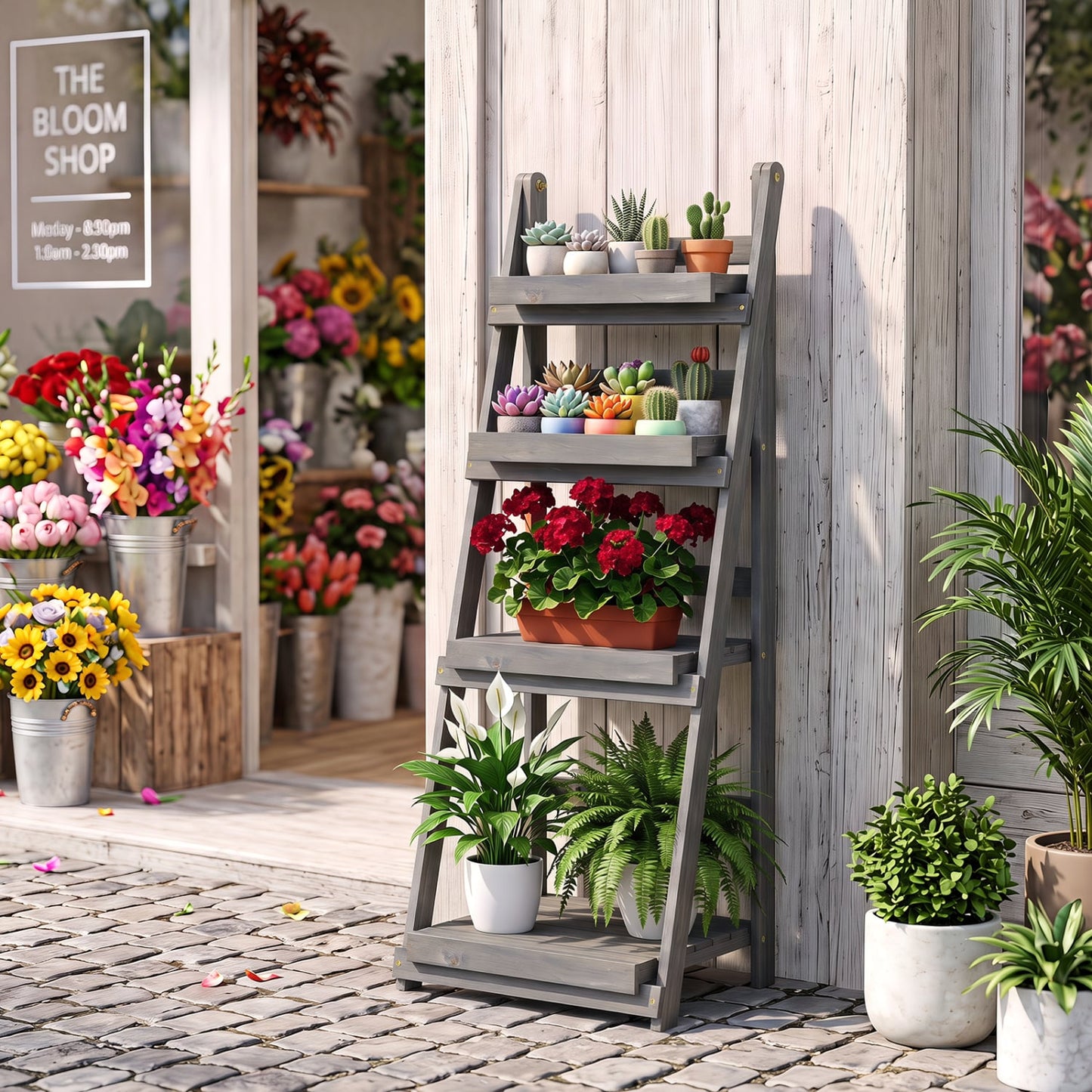 Foldable 4-Tier Plant Stand, Garden Rack, Gray