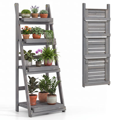 Foldable 4-Tier Plant Stand, Garden Rack, Gray