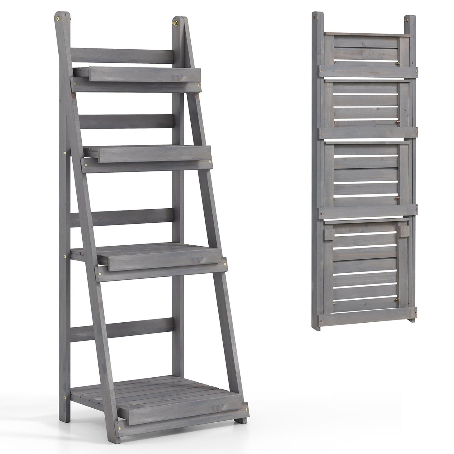 Foldable 4-Tier Plant Stand, Garden Rack, Gray
