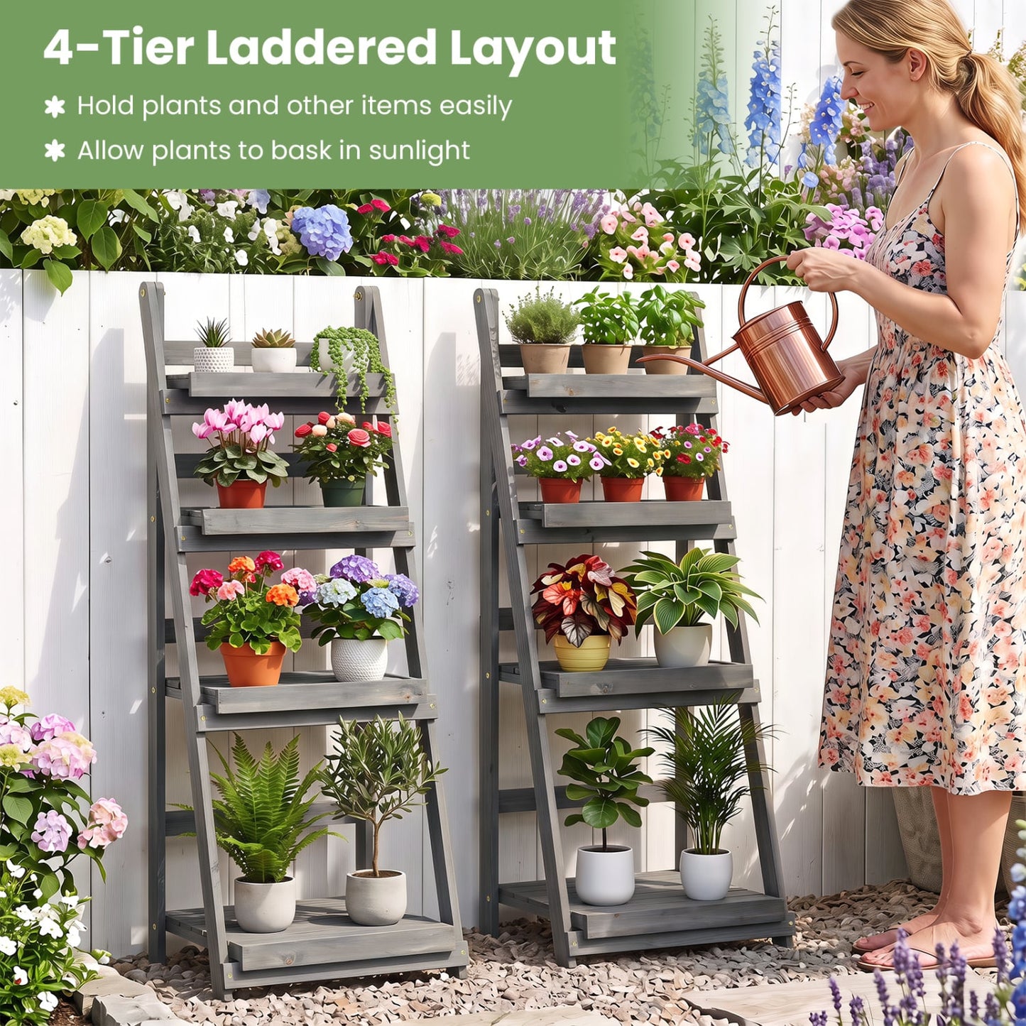 Foldable 4-Tier Plant Stand, Garden Rack, Gray