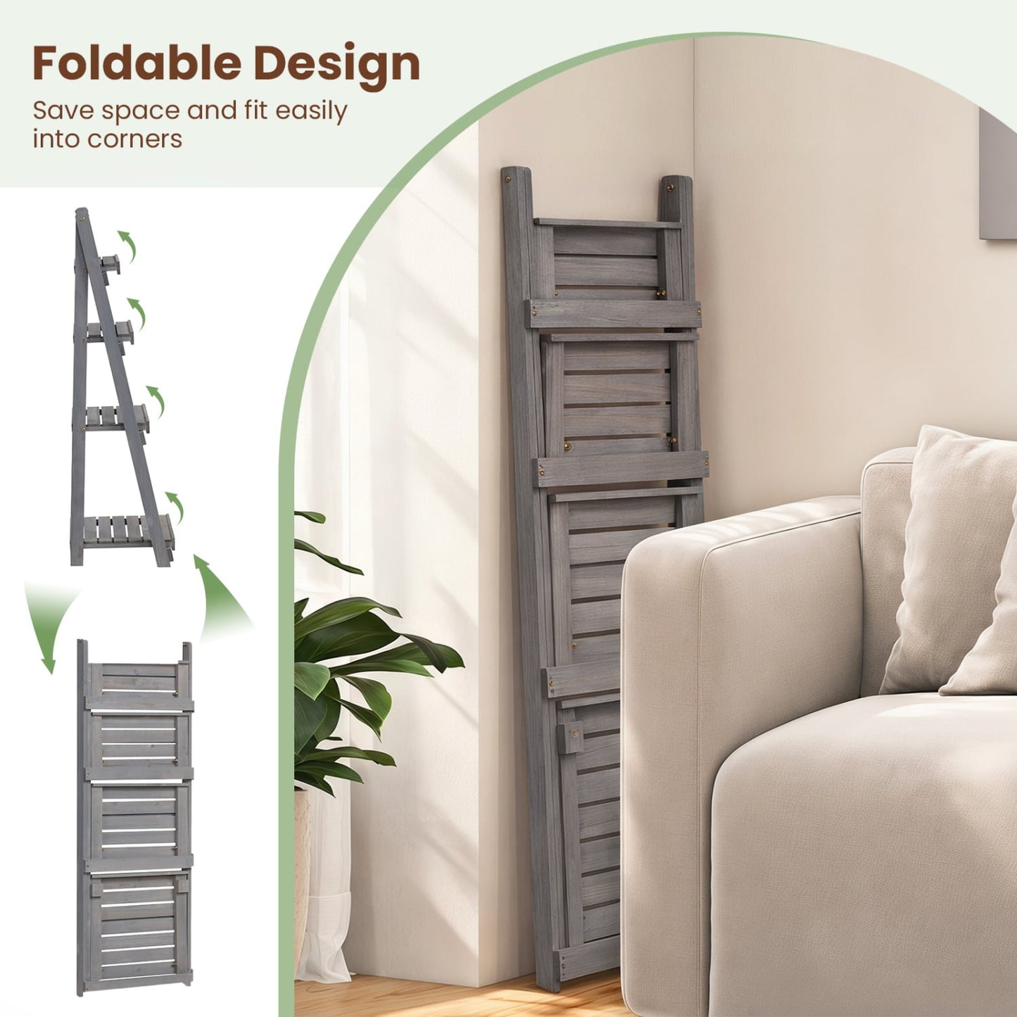 Foldable 4-Tier Plant Stand, Garden Rack, Gray
