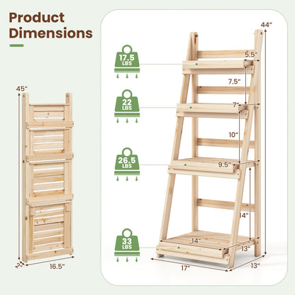 4-Tier Foldable Plant Stand, Garden Slatted Shelves, Natural