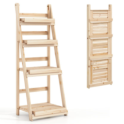 4-Tier Foldable Plant Stand, Garden Slatted Shelves, Natural