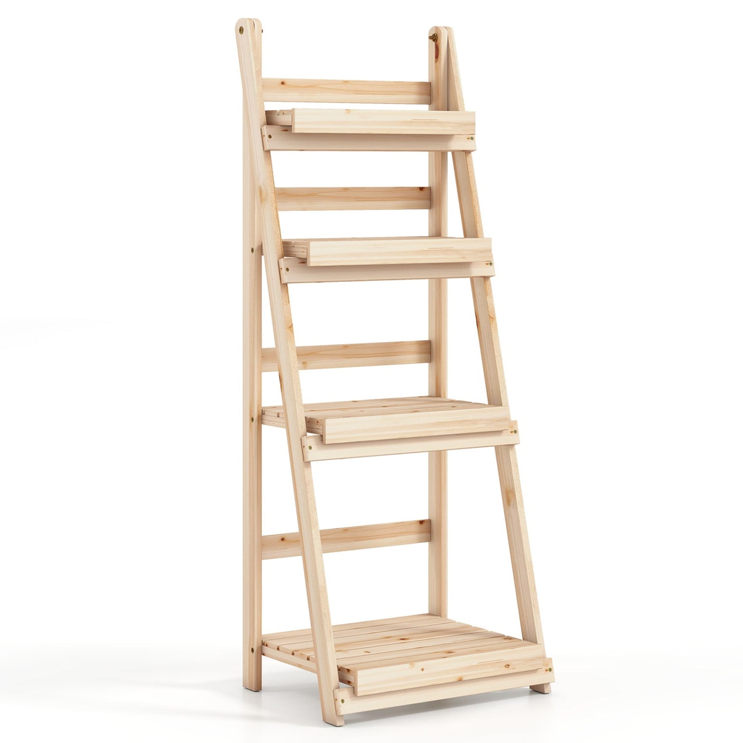 4-Tier Foldable Plant Stand, Garden Slatted Shelves, Natural