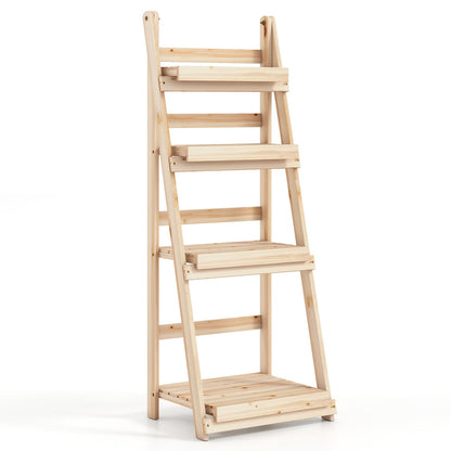 4-Tier Foldable Plant Stand, Garden Slatted Shelves, Natural
