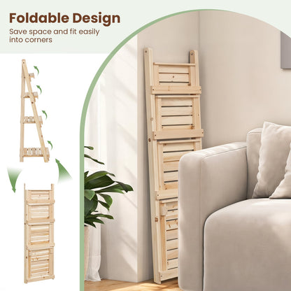 4-Tier Foldable Plant Stand, Garden Slatted Shelves, Natural