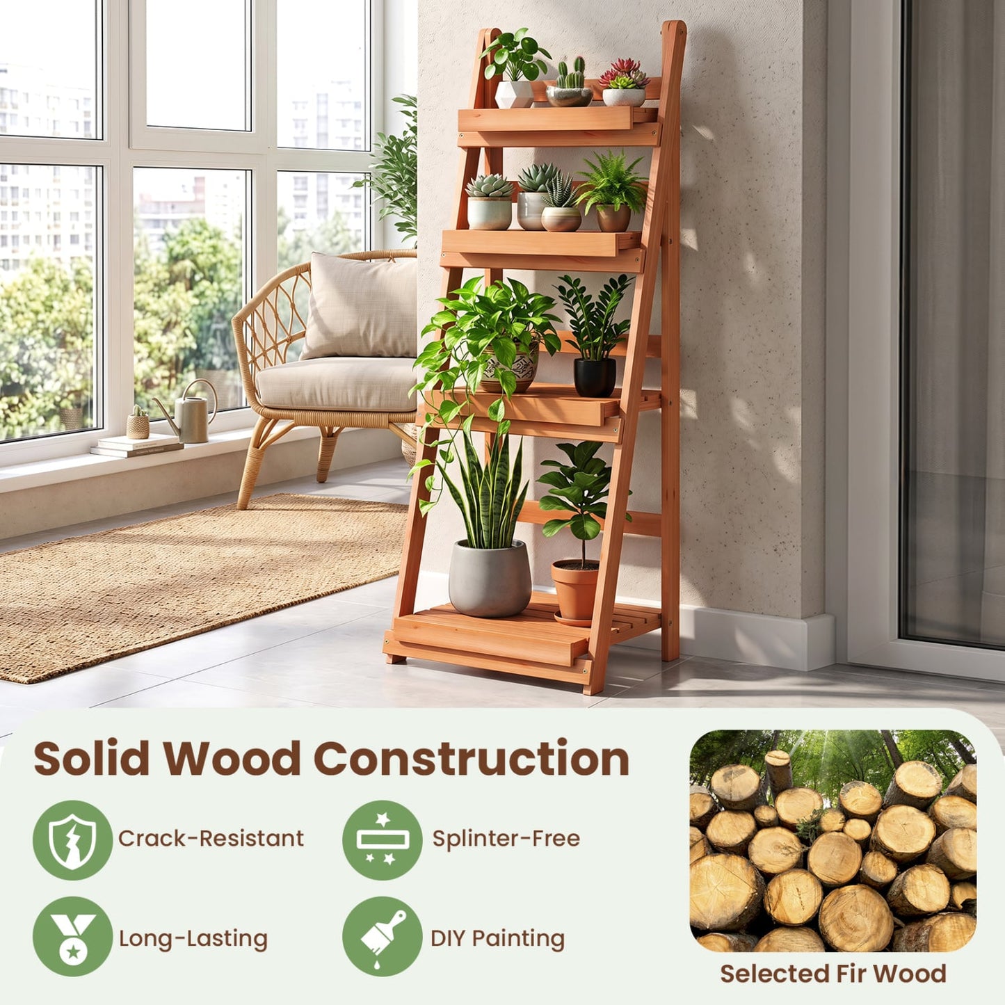 4-Tier Foldable Plant Stand, Orange