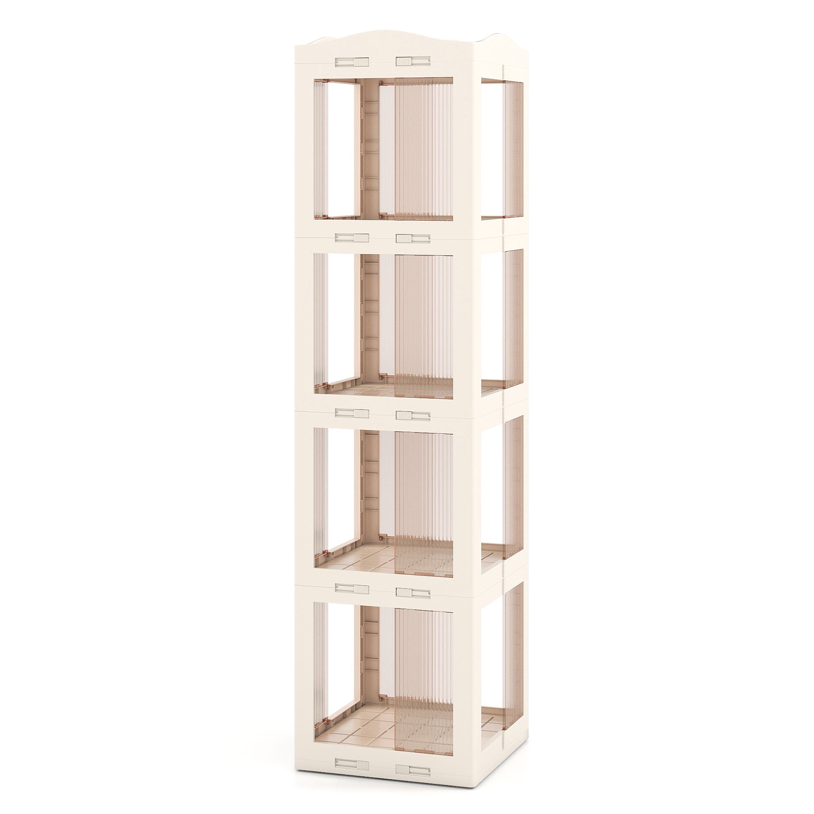 4-Tier Foldable Rotating Bookshelf with Swivel Base and Translucent Panels, White Bookcases White at Gallery Canada